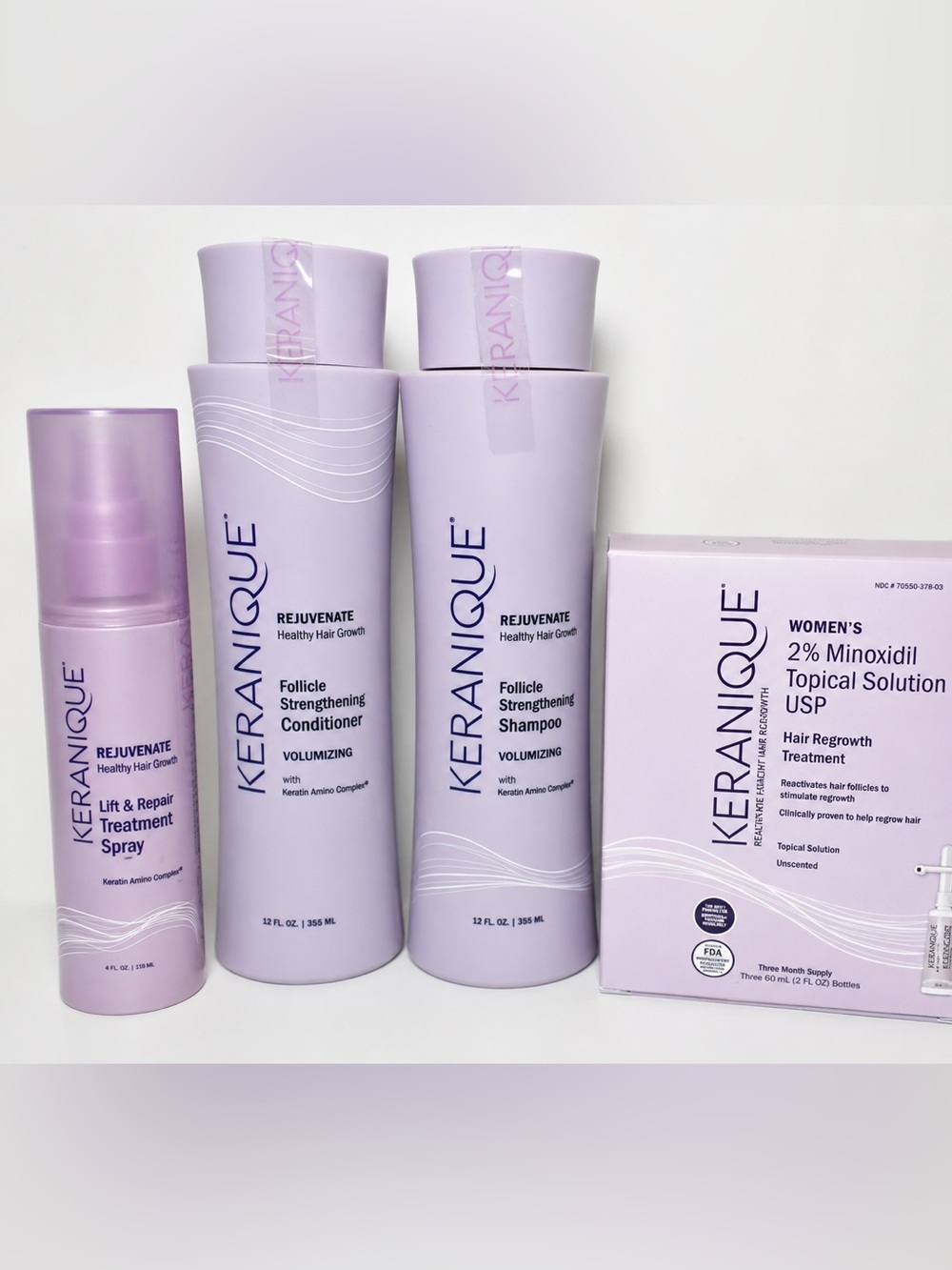 Keranique 3 Month Hair Regrowth System Shampoo Conditioner Spray Minoxidil NEW